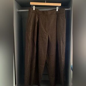 TOAST cropped wide leg 100% wool pants brown herringbone size 16 NWOT